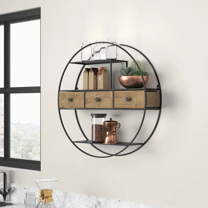 Round Metal And Solid Sheesham Wood 3 Piece Accent Shelf - Furnishiaa -  -
